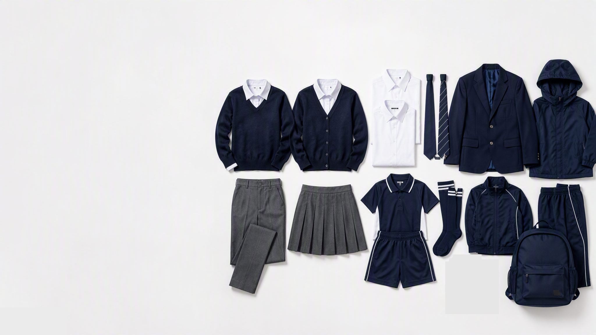 Complete Animet school uniform collection flat-lay